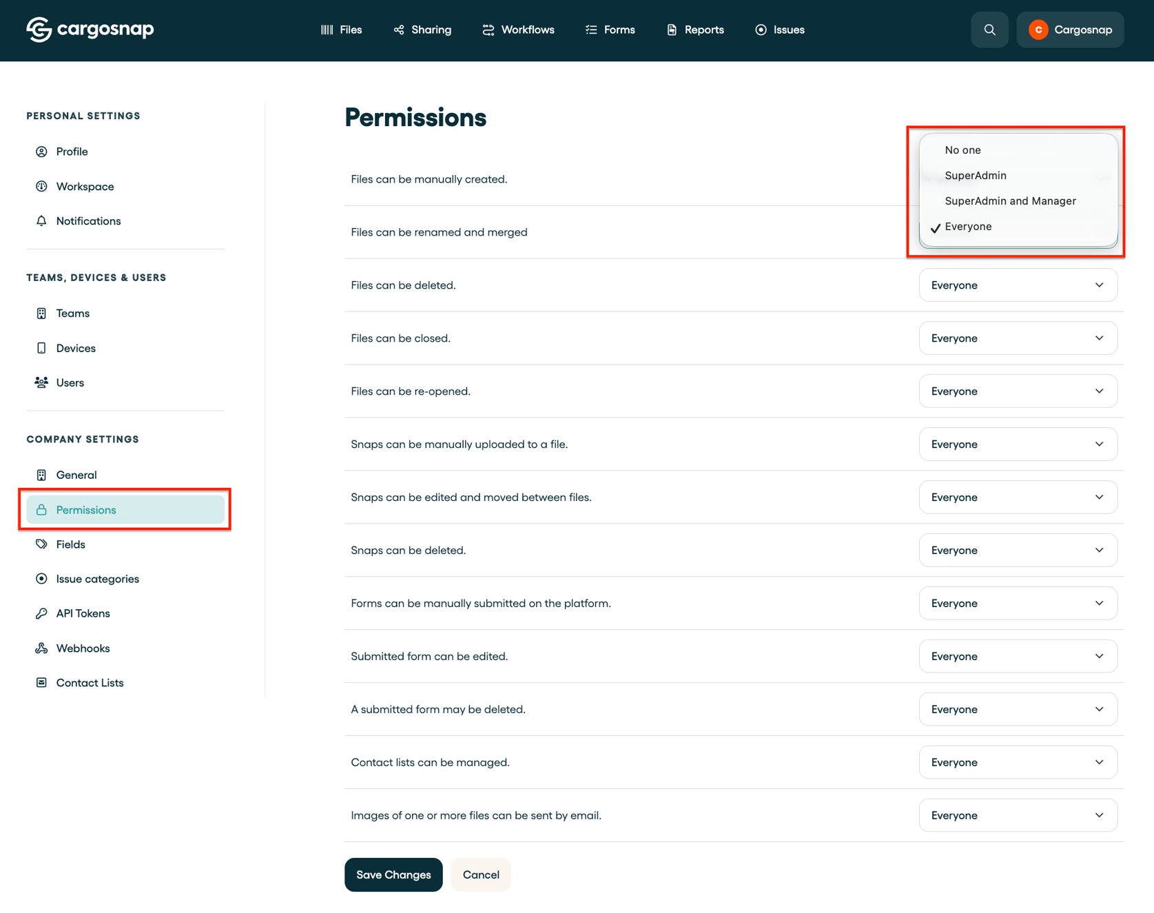 Permissions for platform users